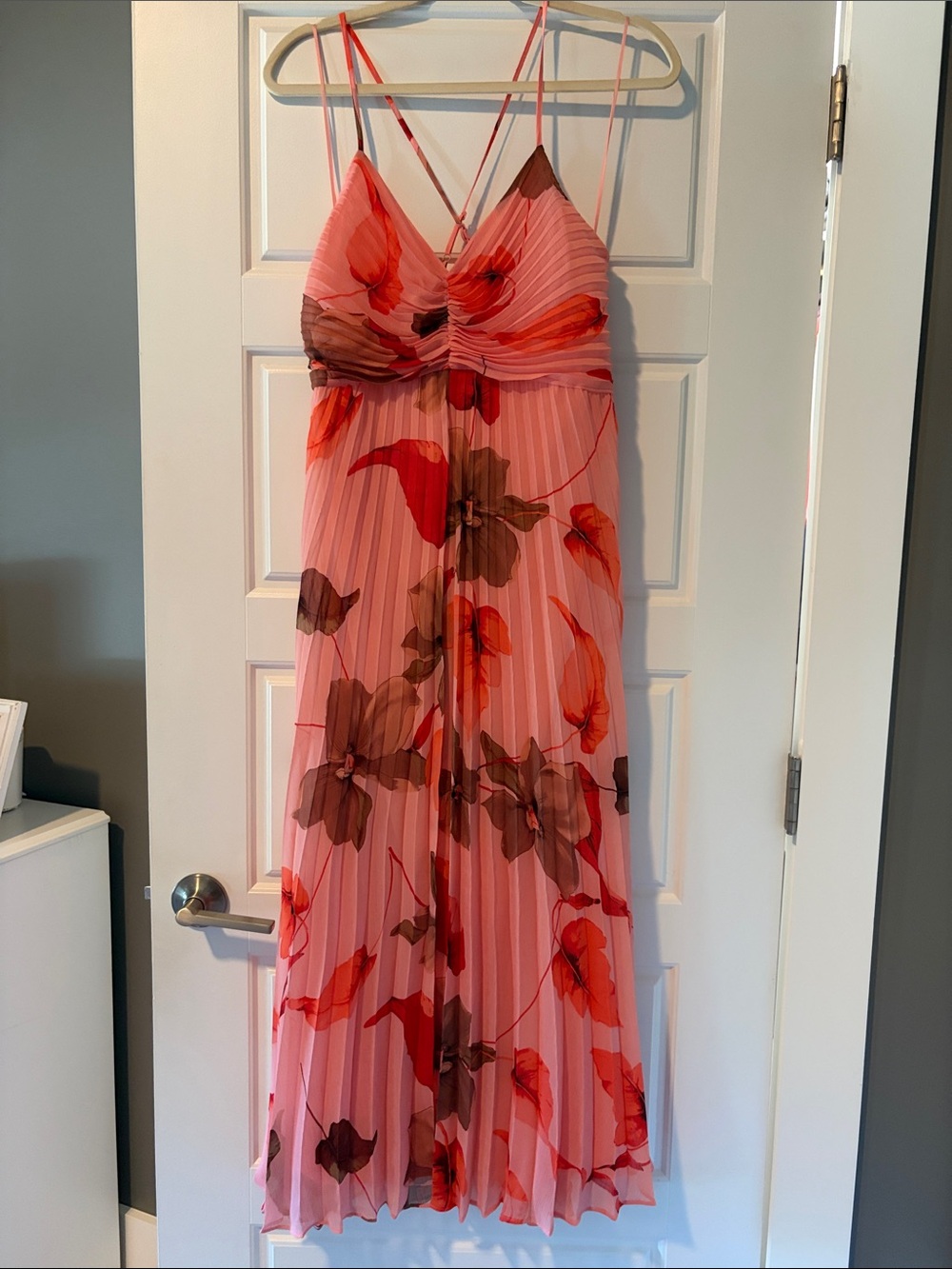 Express Pink and Red Floral Pleated Maxi Dress